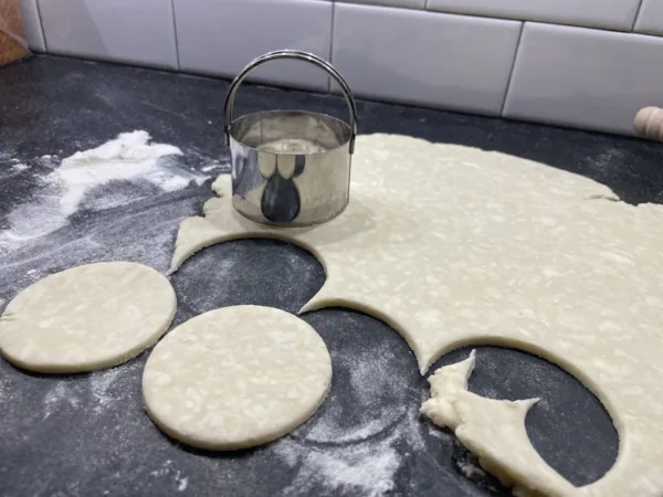 Cut 2.5" dough circles