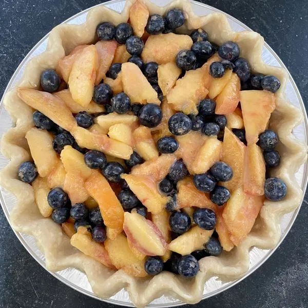Peach blueberry pie, ready for the oven